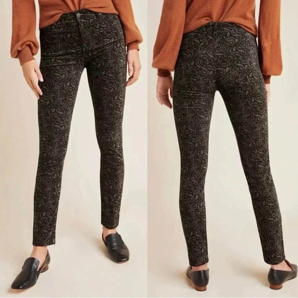 Anthropology AG High Rise Stevie Ankle Paisley Velour pants size 25